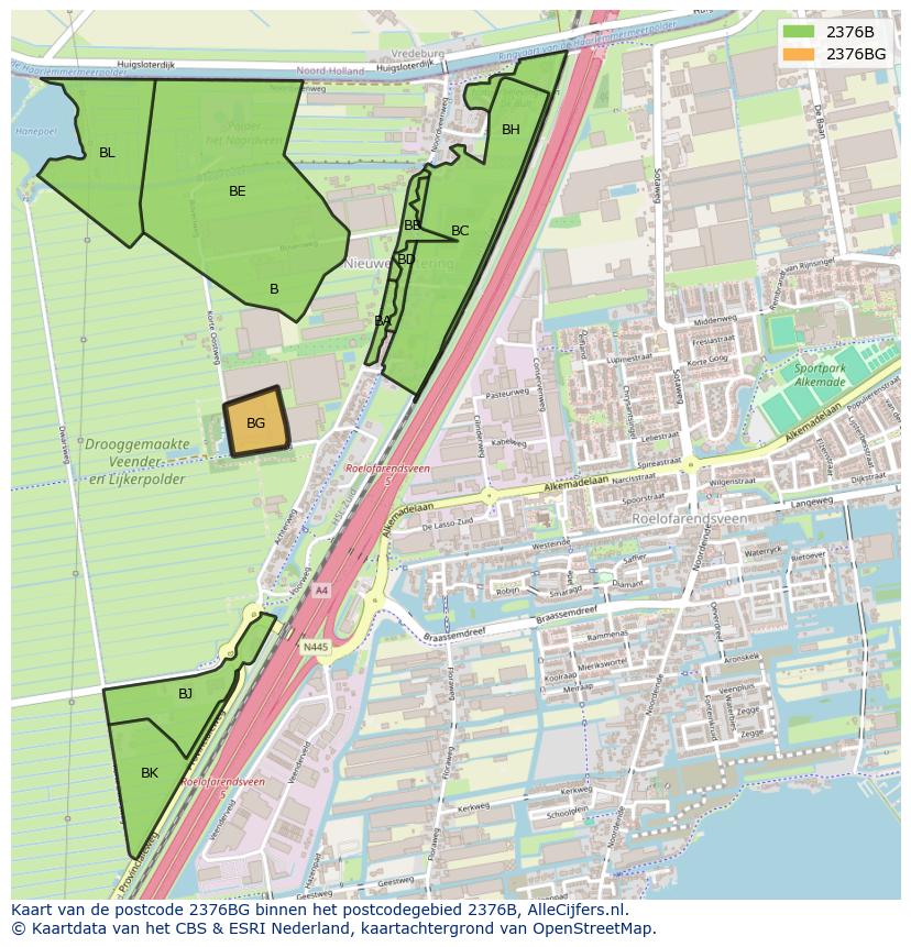 Afbeelding van het postcodegebied 2376 BG op de kaart.