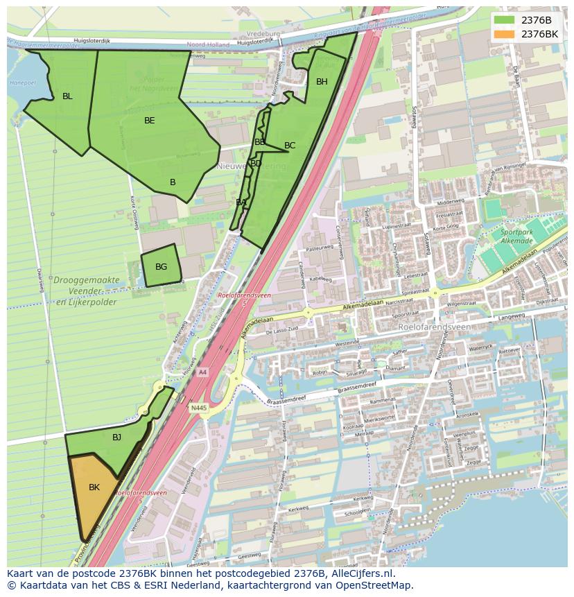 Afbeelding van het postcodegebied 2376 BK op de kaart.