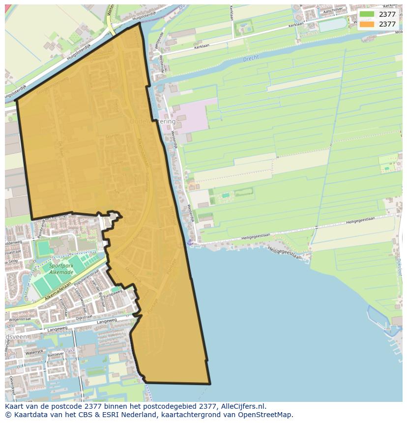 Afbeelding van het postcodegebied 2377 op de kaart.