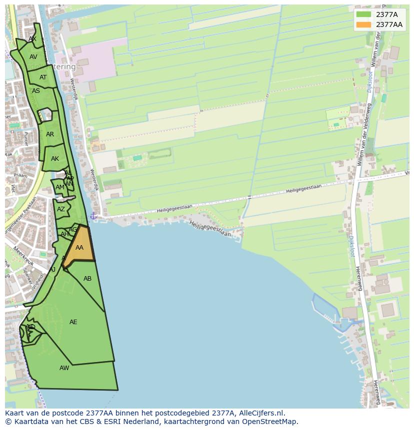 Afbeelding van het postcodegebied 2377 AA op de kaart.