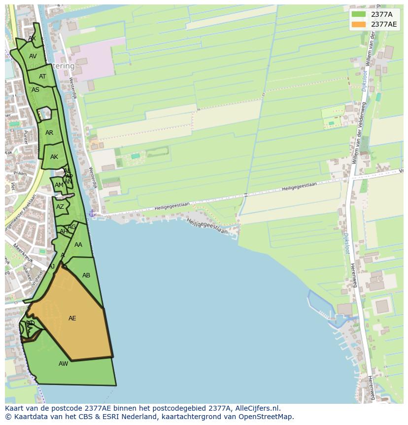 Afbeelding van het postcodegebied 2377 AE op de kaart.