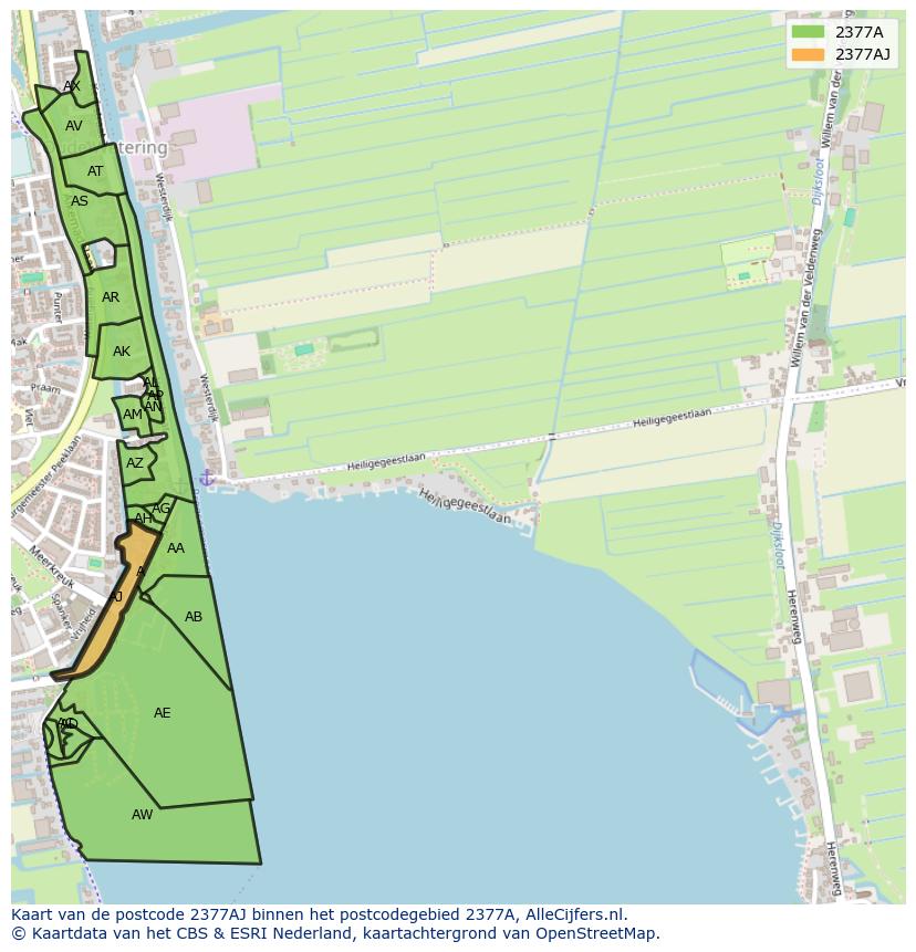 Afbeelding van het postcodegebied 2377 AJ op de kaart.
