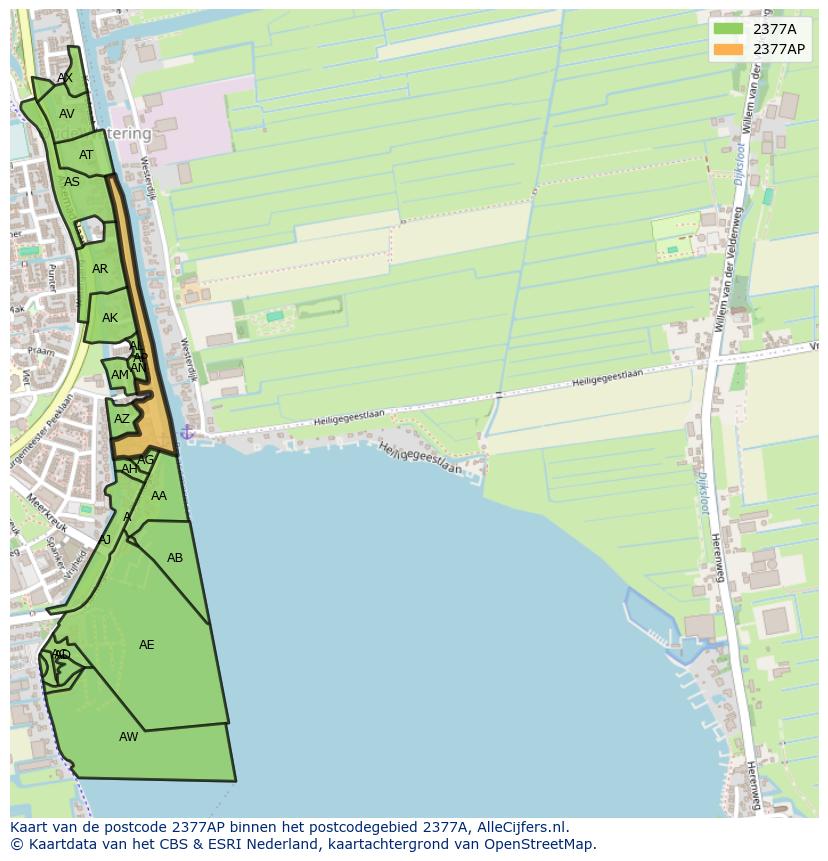 Afbeelding van het postcodegebied 2377 AP op de kaart.