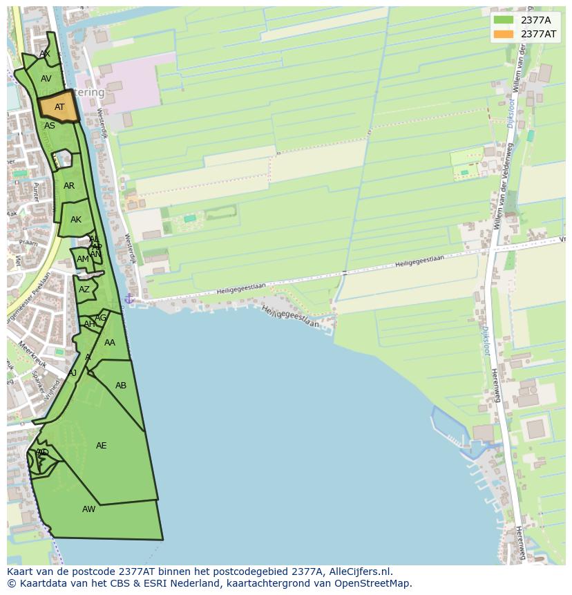 Afbeelding van het postcodegebied 2377 AT op de kaart.