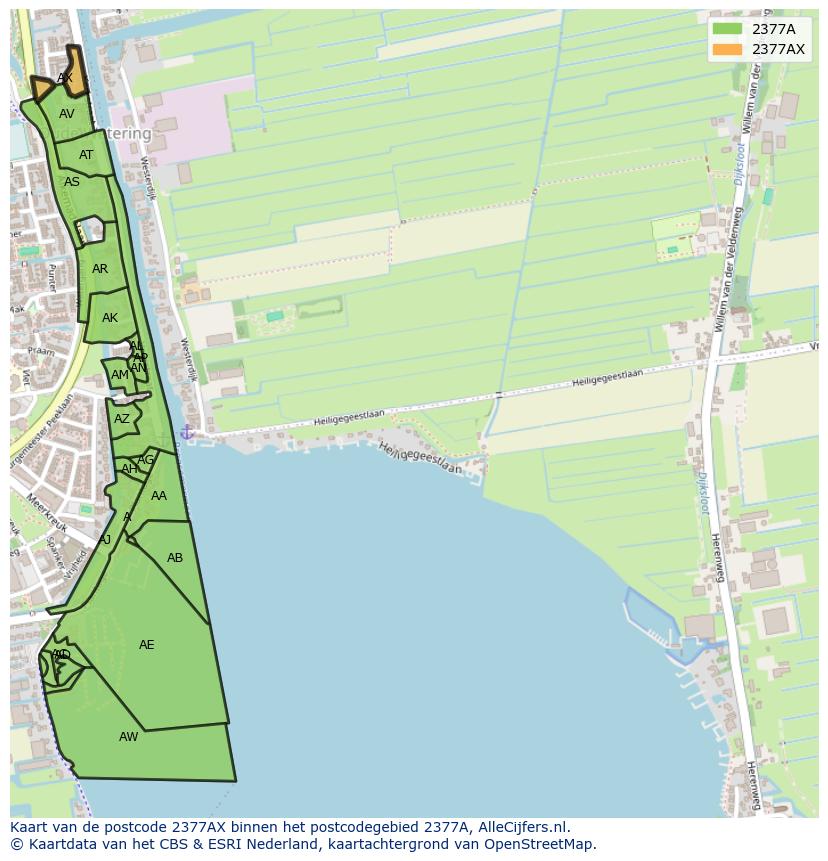 Afbeelding van het postcodegebied 2377 AX op de kaart.