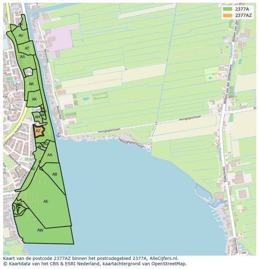 Afbeelding van het postcodegebied 2377 AZ op de kaart.