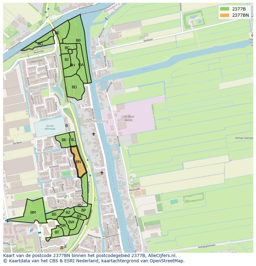 Afbeelding van het postcodegebied 2377 BN op de kaart.