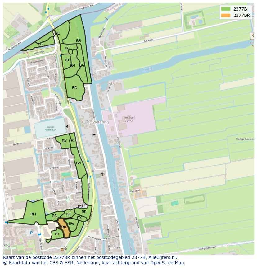 Afbeelding van het postcodegebied 2377 BR op de kaart.