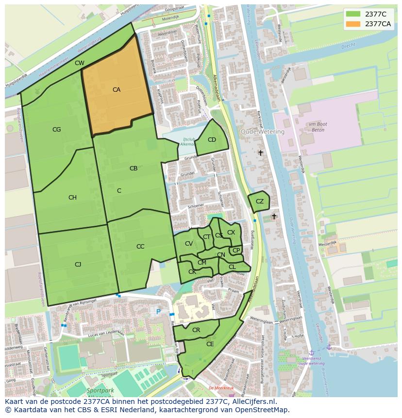 Afbeelding van het postcodegebied 2377 CA op de kaart.