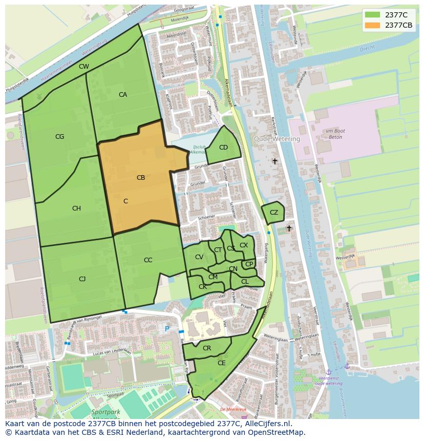 Afbeelding van het postcodegebied 2377 CB op de kaart.