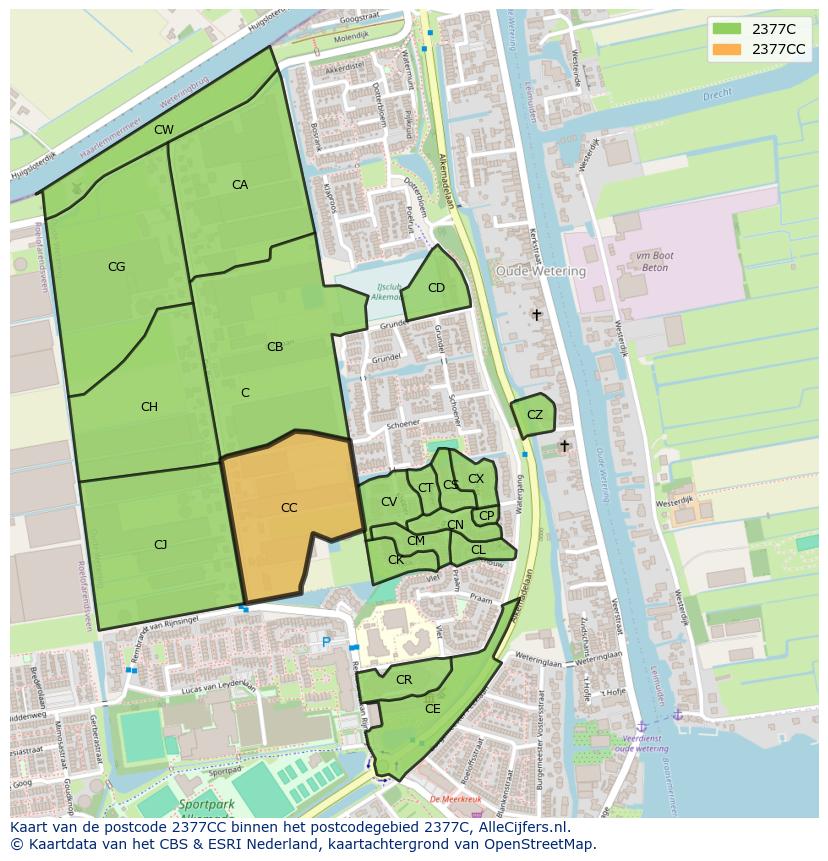 Afbeelding van het postcodegebied 2377 CC op de kaart.