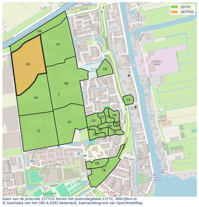 Afbeelding van het postcodegebied 2377 CG op de kaart.