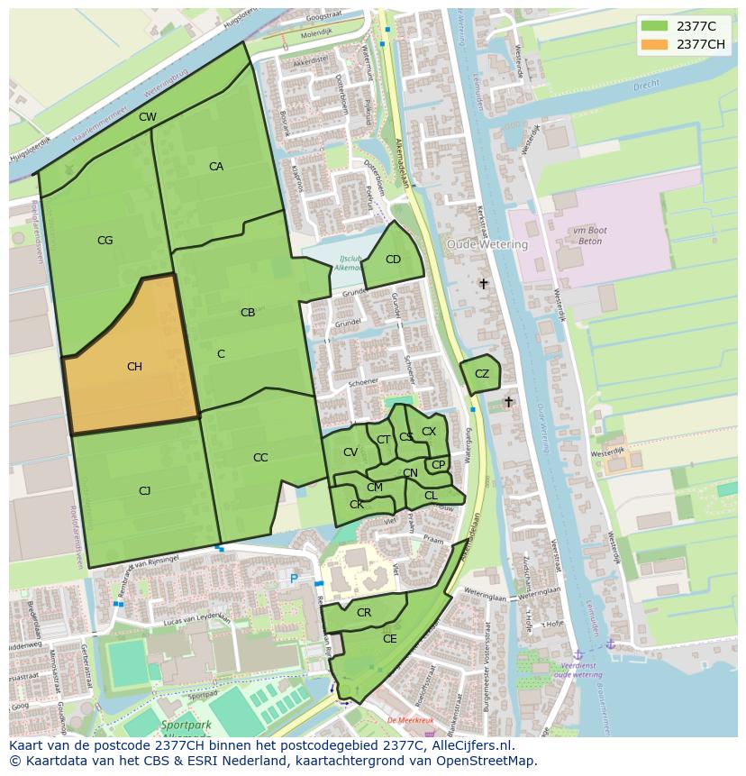 Afbeelding van het postcodegebied 2377 CH op de kaart.