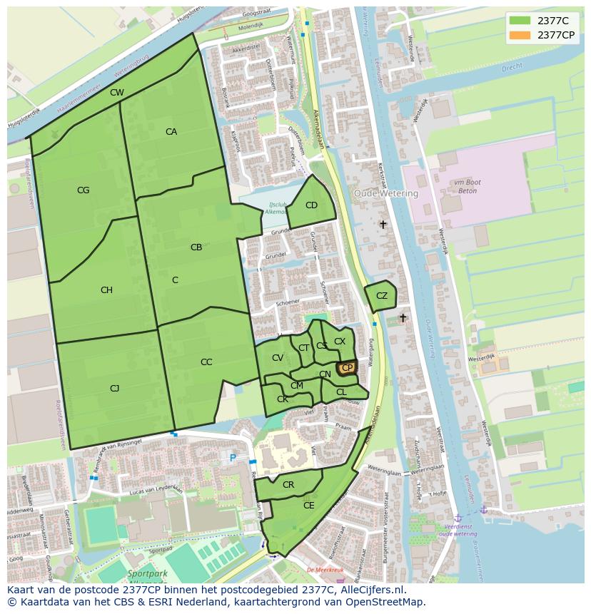 Afbeelding van het postcodegebied 2377 CP op de kaart.