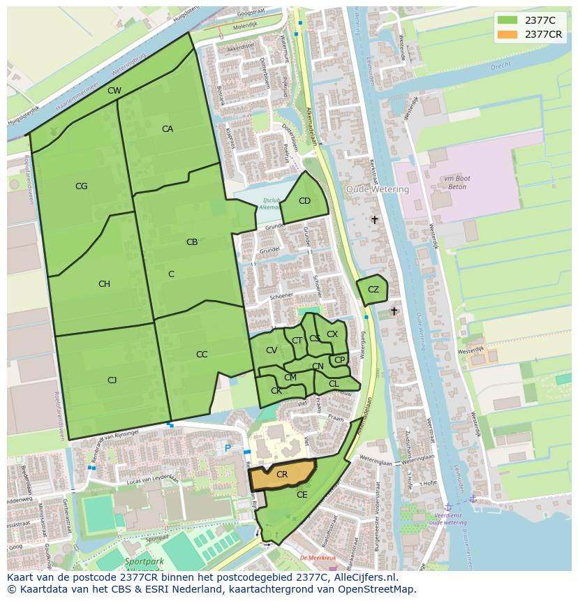 Afbeelding van het postcodegebied 2377 CR op de kaart.