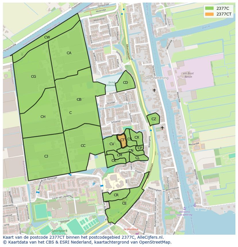 Afbeelding van het postcodegebied 2377 CT op de kaart.