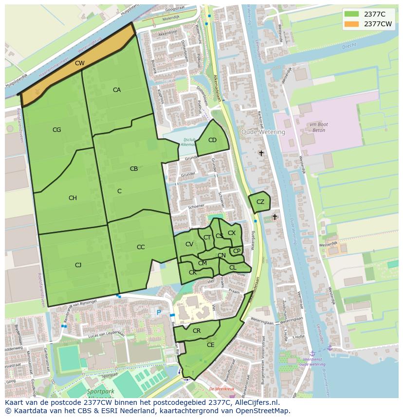 Afbeelding van het postcodegebied 2377 CW op de kaart.