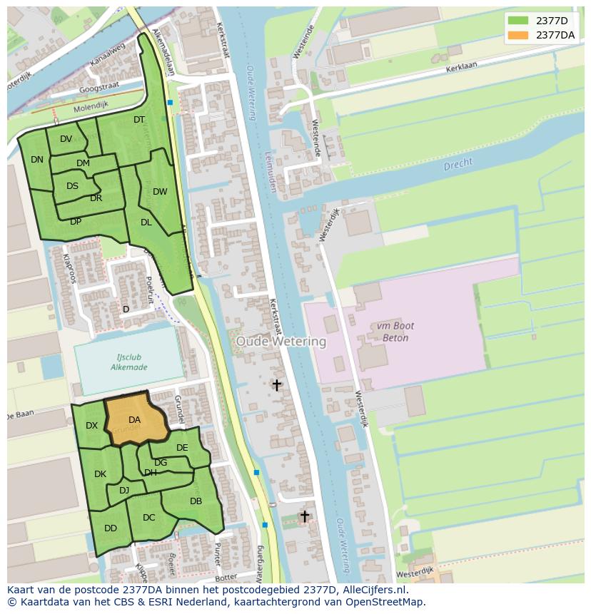 Afbeelding van het postcodegebied 2377 DA op de kaart.