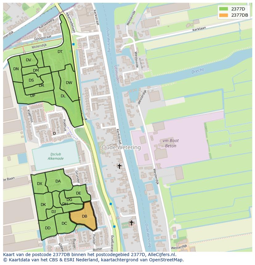 Afbeelding van het postcodegebied 2377 DB op de kaart.