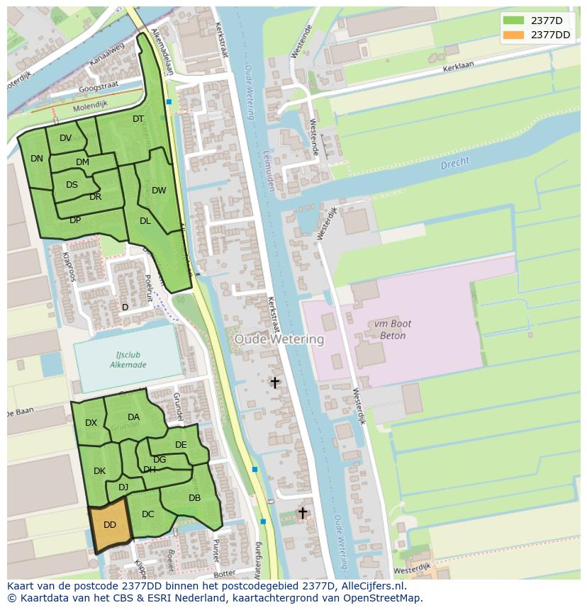 Afbeelding van het postcodegebied 2377 DD op de kaart.
