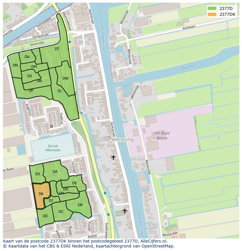 Afbeelding van het postcodegebied 2377 DK op de kaart.