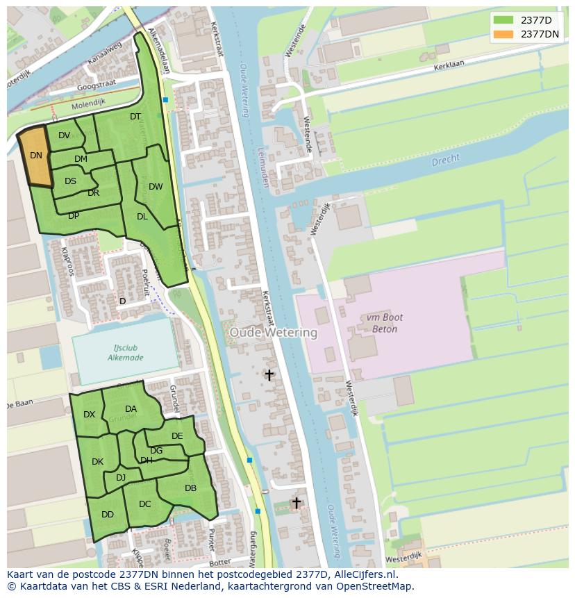 Afbeelding van het postcodegebied 2377 DN op de kaart.
