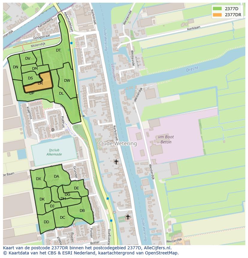 Afbeelding van het postcodegebied 2377 DR op de kaart.