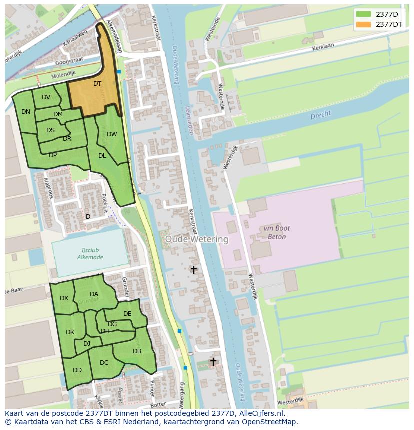 Afbeelding van het postcodegebied 2377 DT op de kaart.