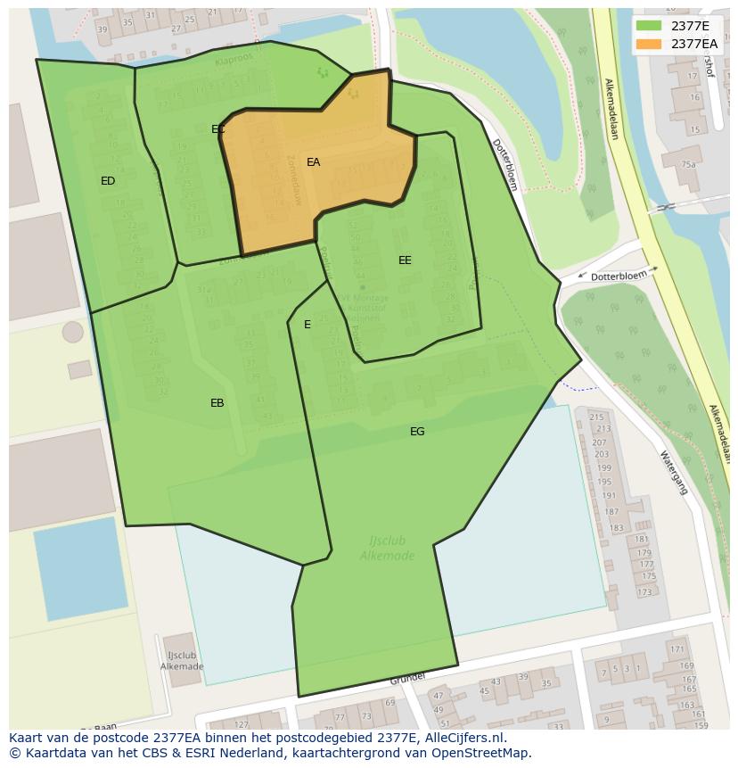 Afbeelding van het postcodegebied 2377 EA op de kaart.