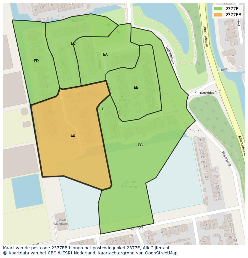 Afbeelding van het postcodegebied 2377 EB op de kaart.
