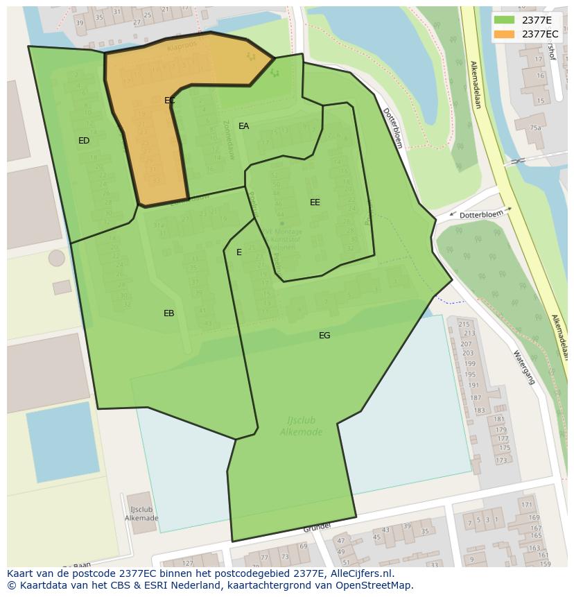 Afbeelding van het postcodegebied 2377 EC op de kaart.