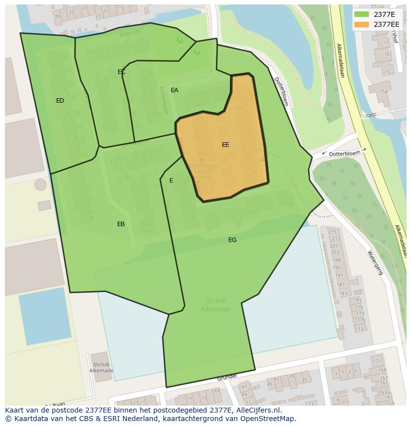 Afbeelding van het postcodegebied 2377 EE op de kaart.