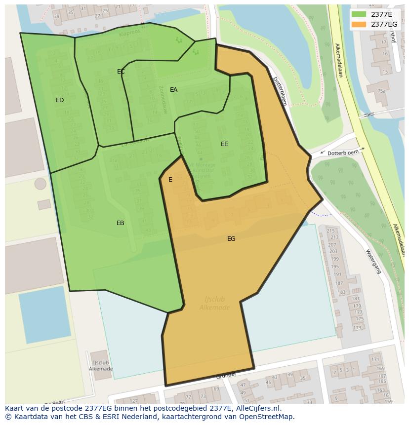 Afbeelding van het postcodegebied 2377 EG op de kaart.