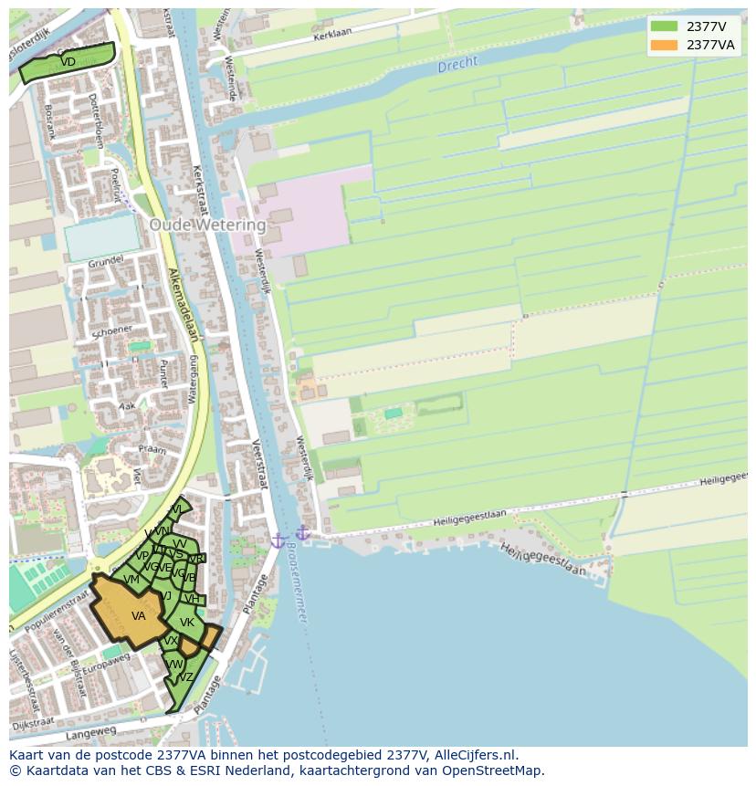 Afbeelding van het postcodegebied 2377 VA op de kaart.