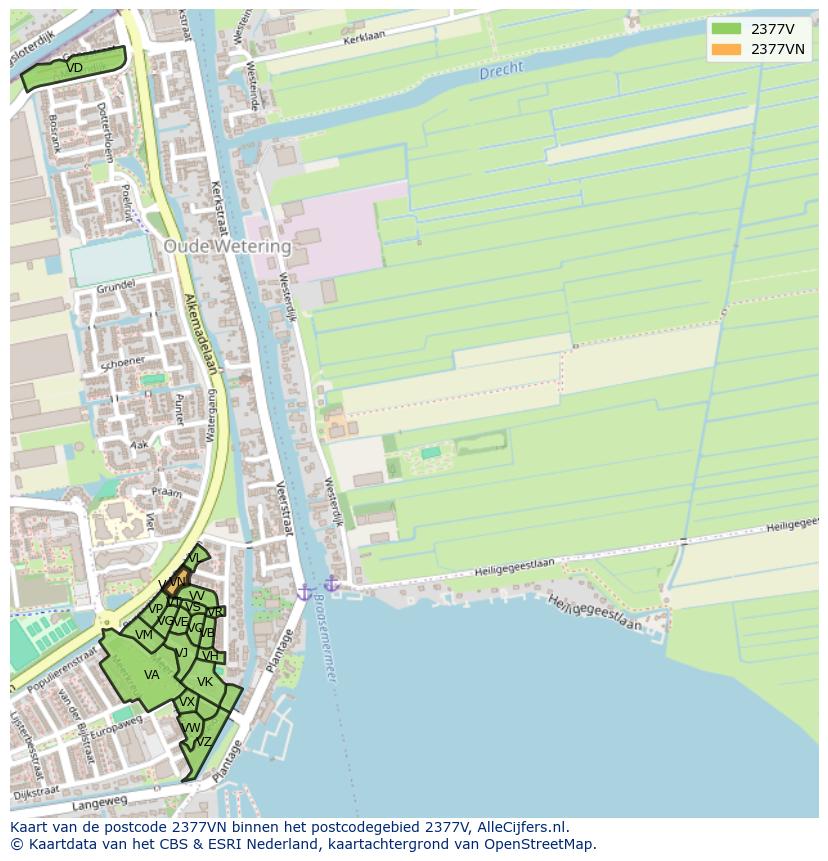 Afbeelding van het postcodegebied 2377 VN op de kaart.