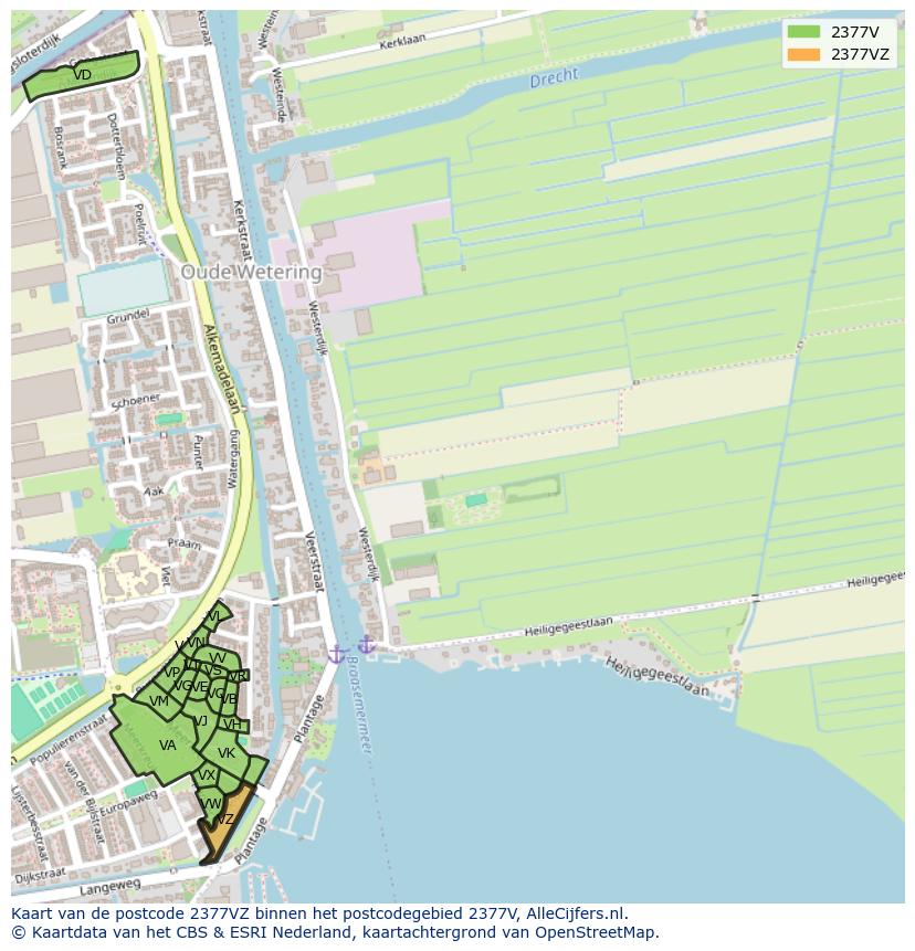 Afbeelding van het postcodegebied 2377 VZ op de kaart.