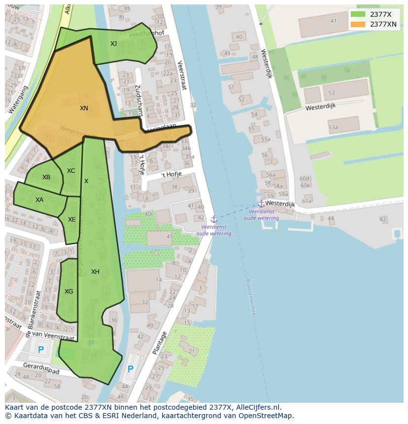 Afbeelding van het postcodegebied 2377 XN op de kaart.