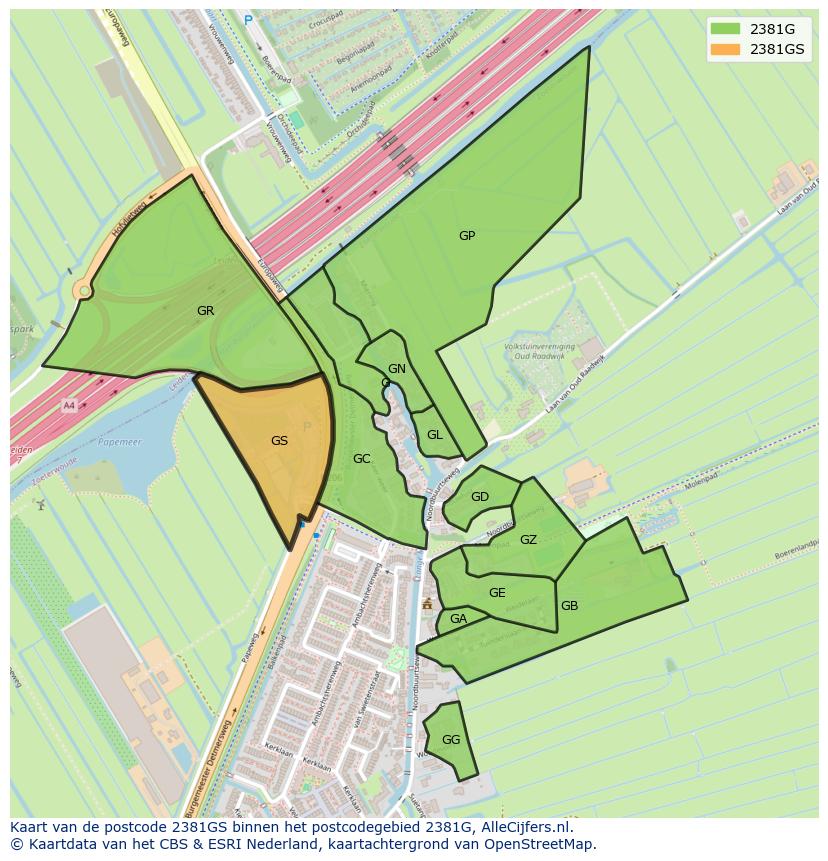 Afbeelding van het postcodegebied 2381 GS op de kaart.