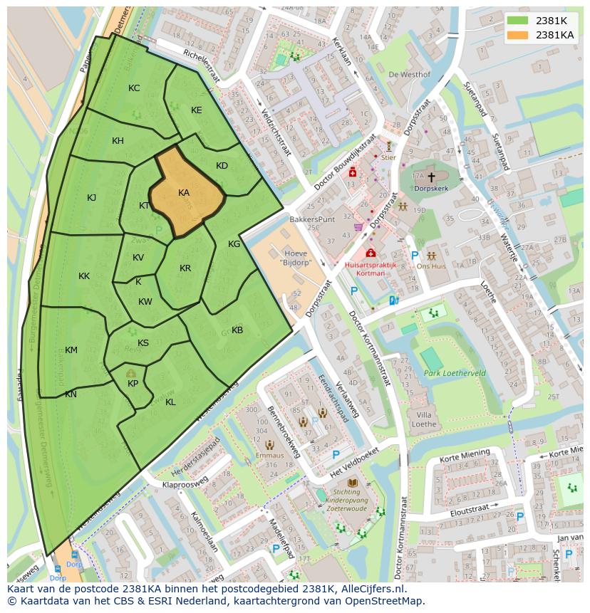 Afbeelding van het postcodegebied 2381 KA op de kaart.