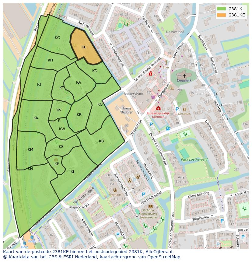 Afbeelding van het postcodegebied 2381 KE op de kaart.