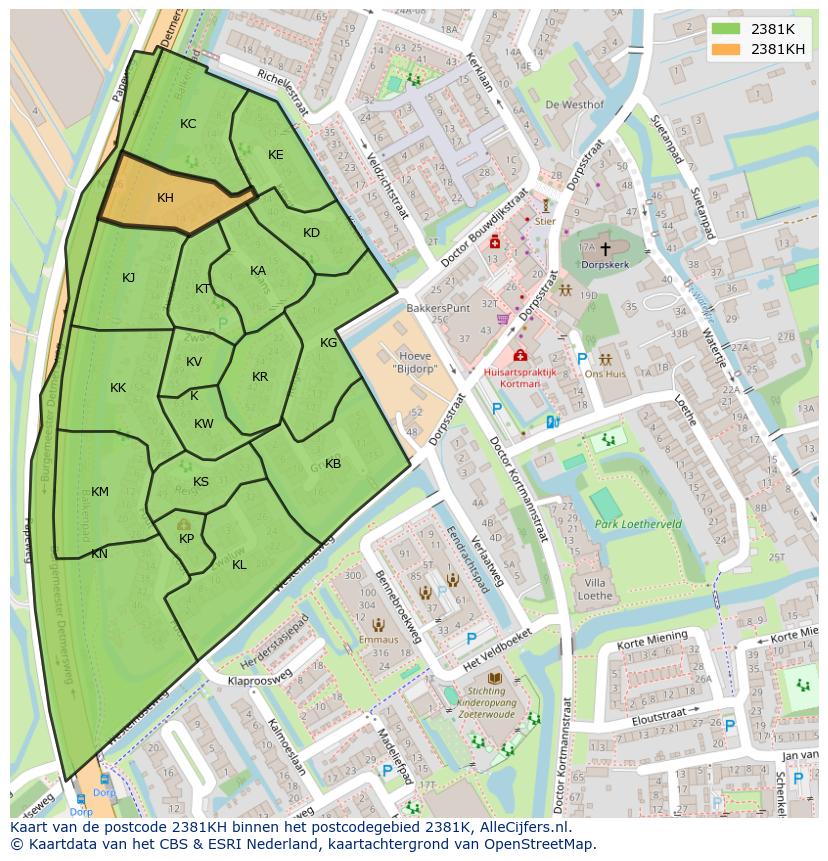 Afbeelding van het postcodegebied 2381 KH op de kaart.
