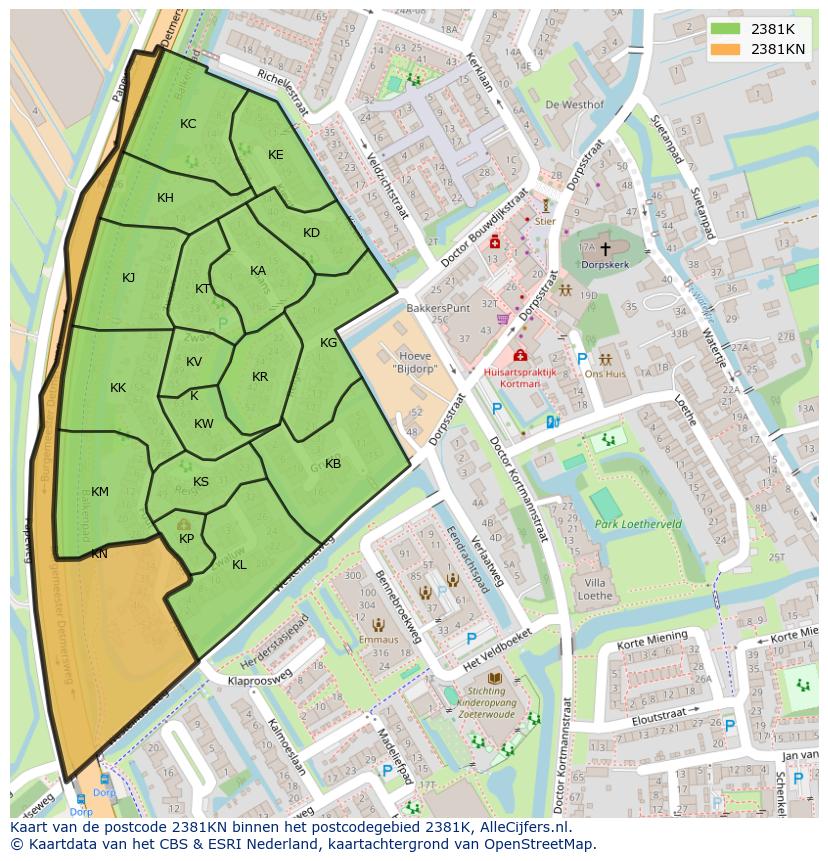 Afbeelding van het postcodegebied 2381 KN op de kaart.