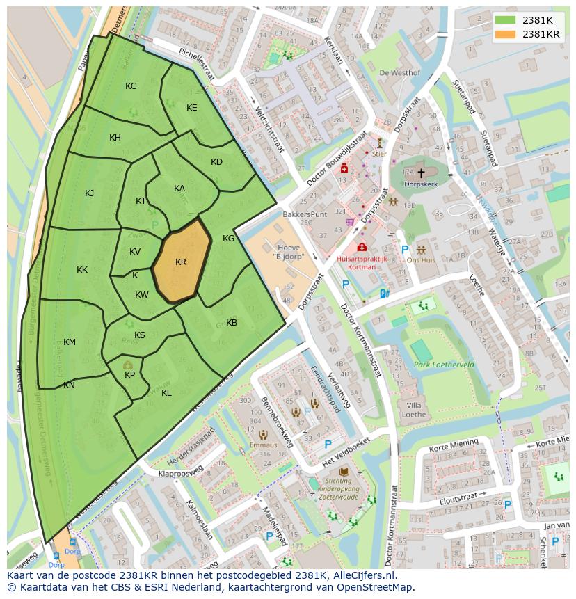Afbeelding van het postcodegebied 2381 KR op de kaart.
