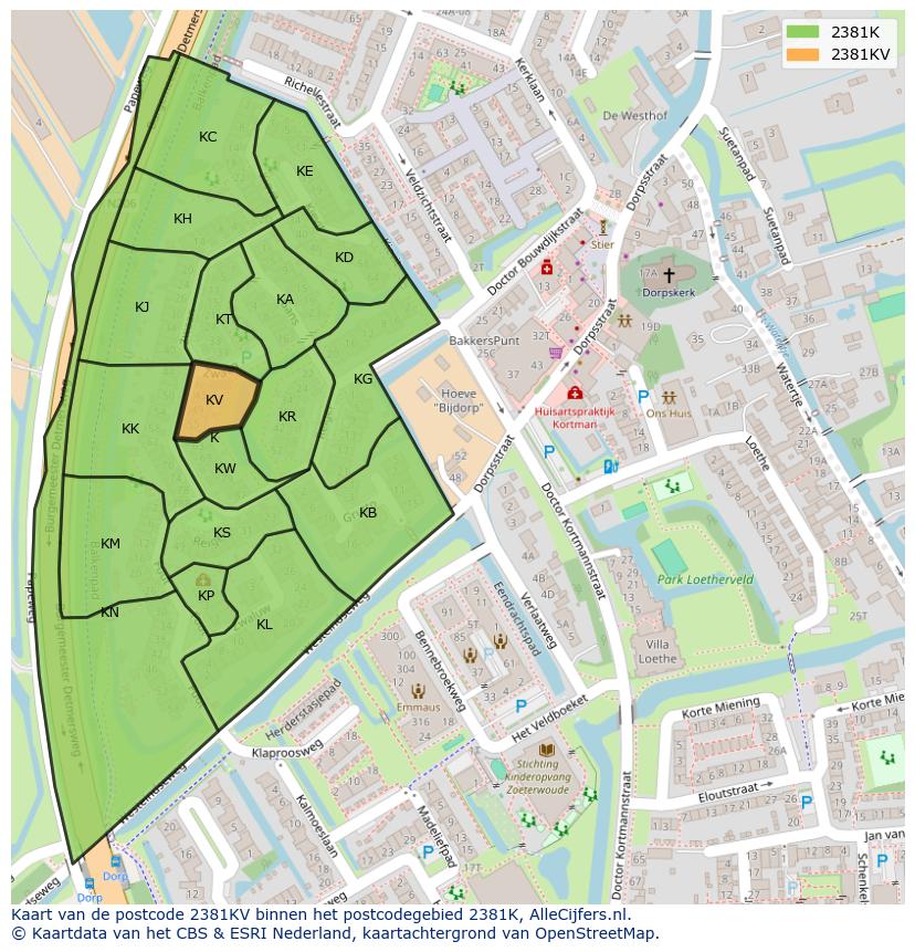 Afbeelding van het postcodegebied 2381 KV op de kaart.