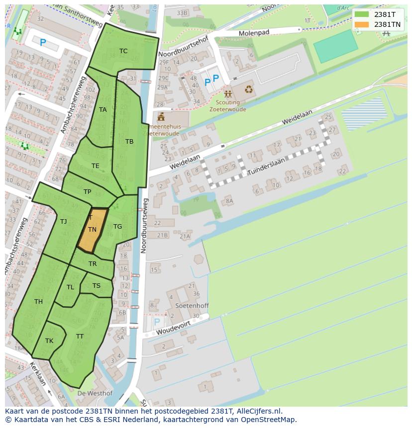 Afbeelding van het postcodegebied 2381 TN op de kaart.