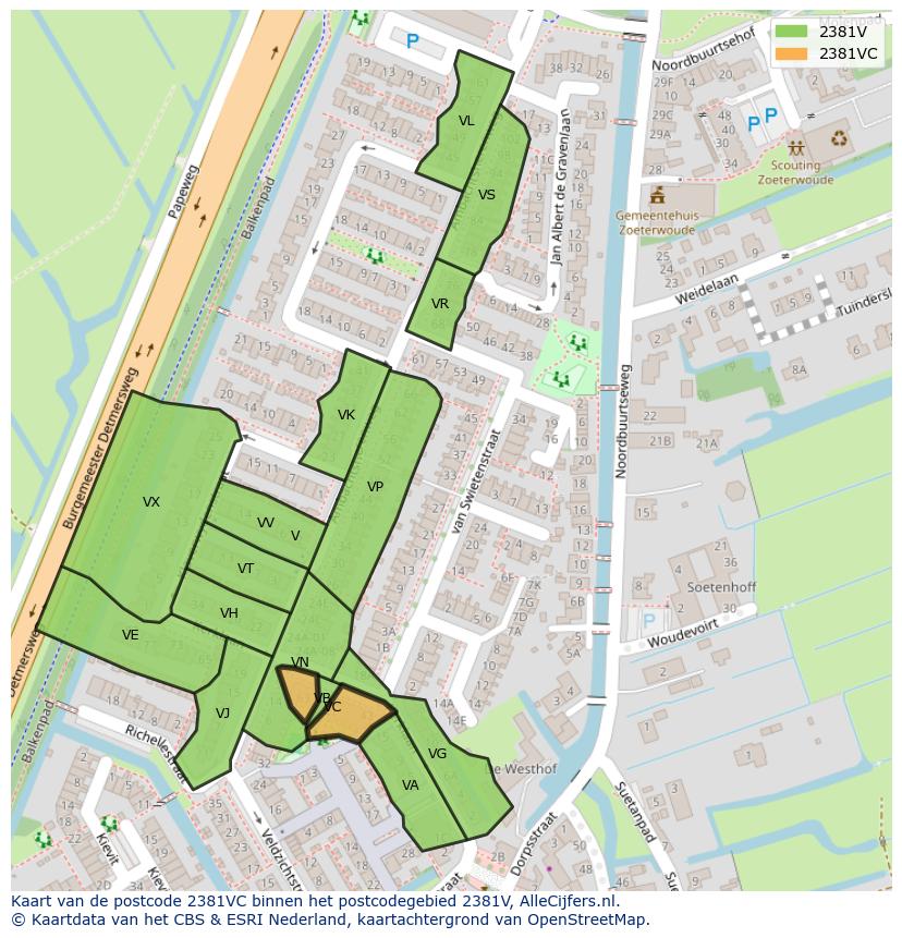 Afbeelding van het postcodegebied 2381 VC op de kaart.