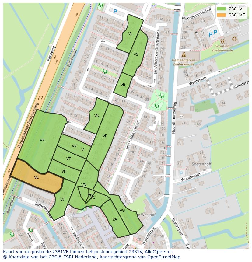 Afbeelding van het postcodegebied 2381 VE op de kaart.