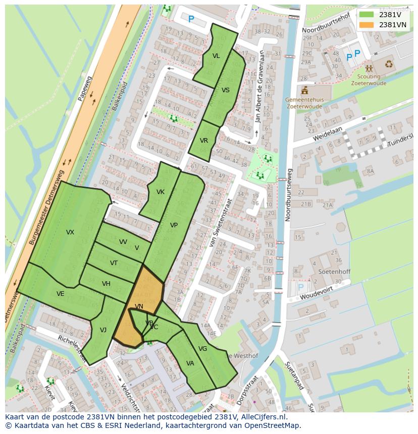 Afbeelding van het postcodegebied 2381 VN op de kaart.