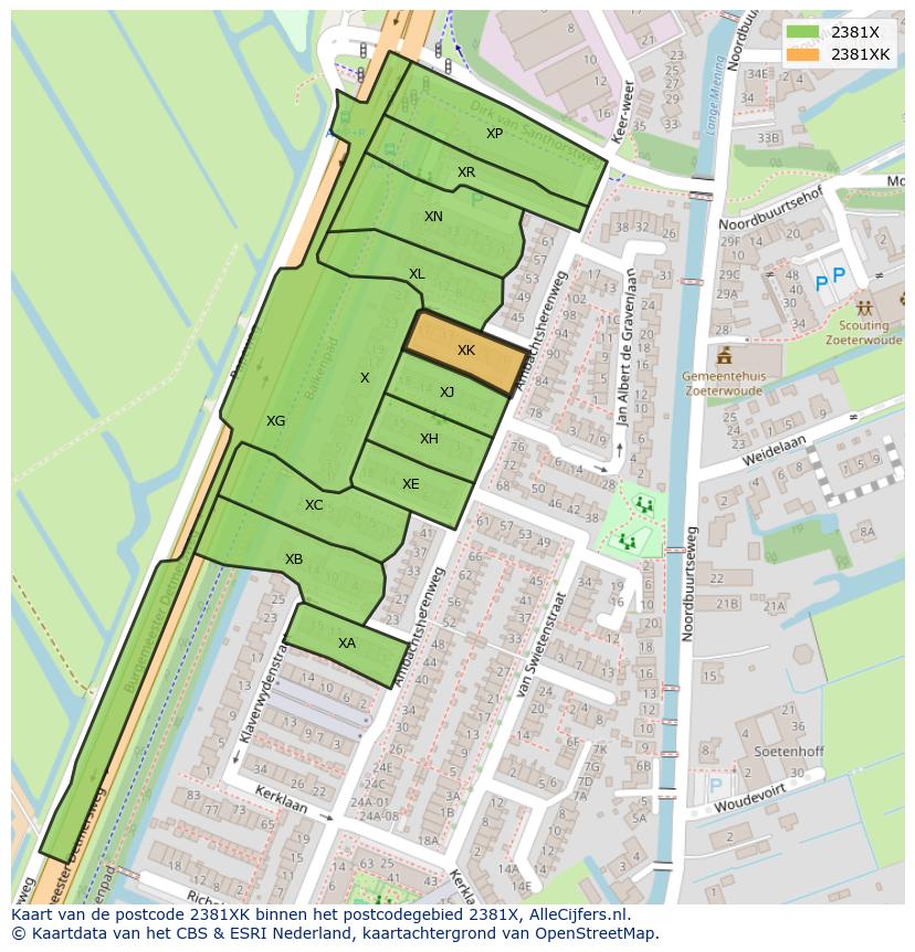 Afbeelding van het postcodegebied 2381 XK op de kaart.