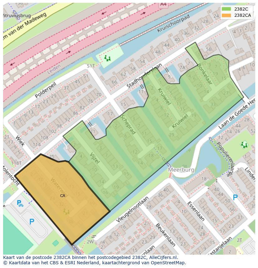 Afbeelding van het postcodegebied 2382 CA op de kaart.
